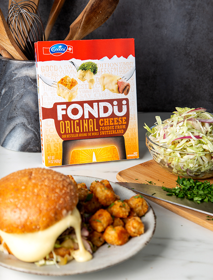 Fondue Burger with Pickle Slaw